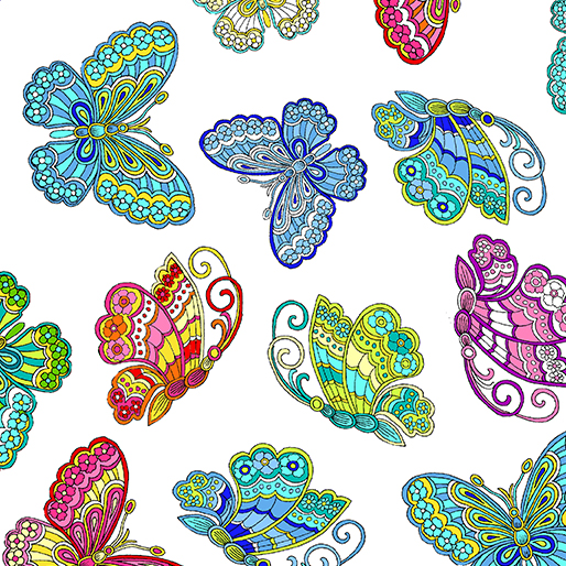 Benartex Dazzling Garden -Butterflies On White-9821-09