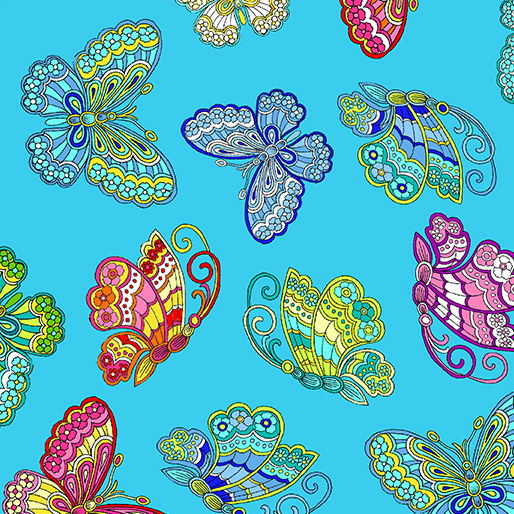 Benartex Dazzling Garden -Butterflies On Blue-9821-85